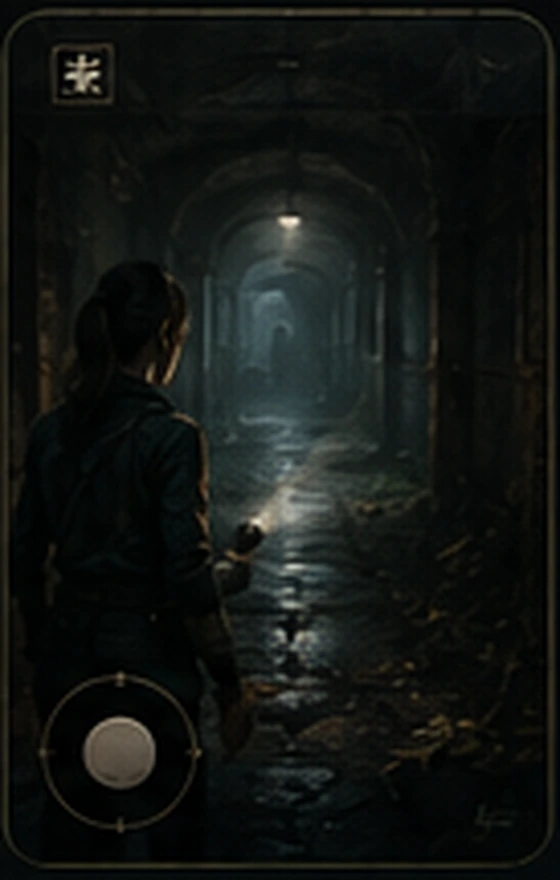True Garden corridor exploration screen with a flashlight and mobile controls